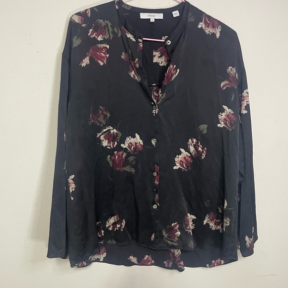 VINCE Black silk blouse with tulip print,size xs - Picture 9 of 16